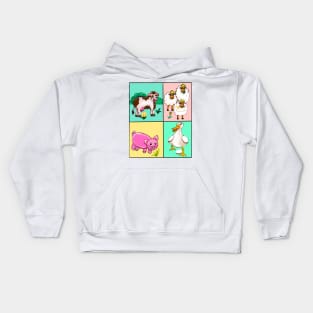 Farm animals - Old Macdonald had a farm squares..and on that farm he had a dog, cow, duck, sheep Kids Hoodie